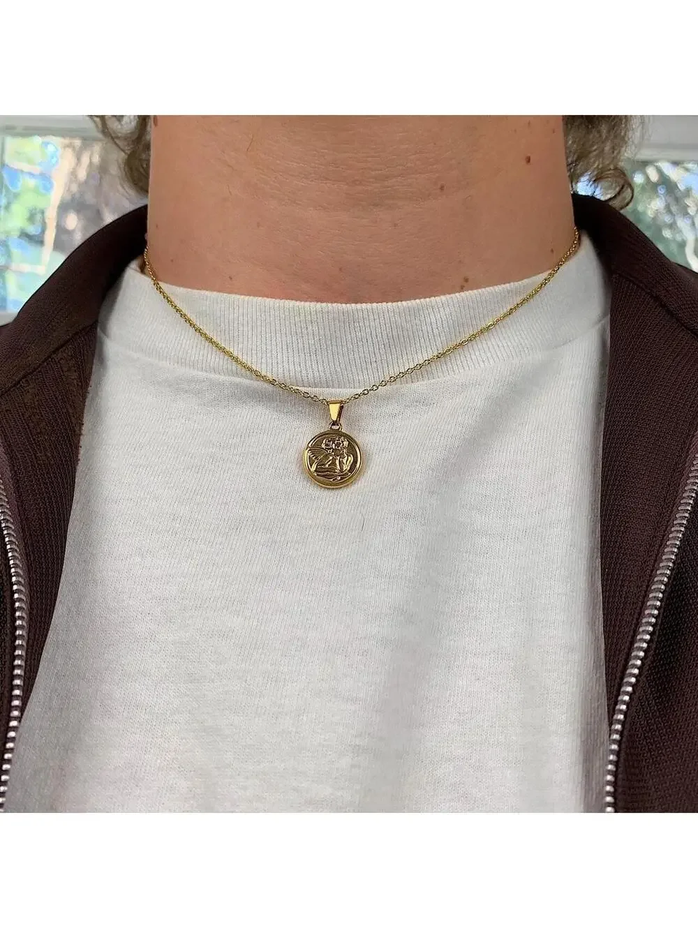 Cute Baby Angel Stainless Steel Gold Plated Circle Pendant y2k 90s style
